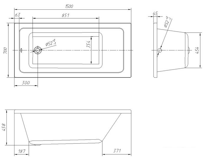 Ванна Ventospa Novaro 150x70 (с каркасом)
