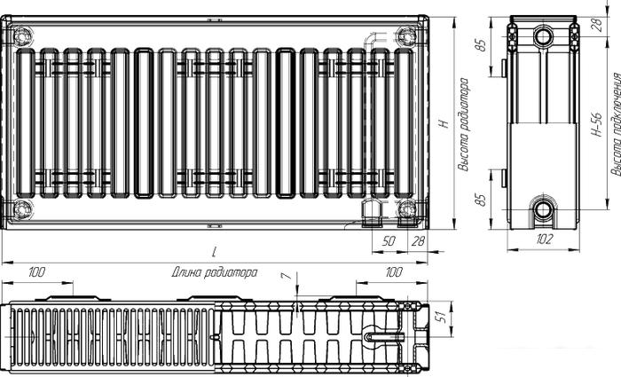 Стальной панельный радиатор Лидея ЛК 22-505 тип 22 500x500