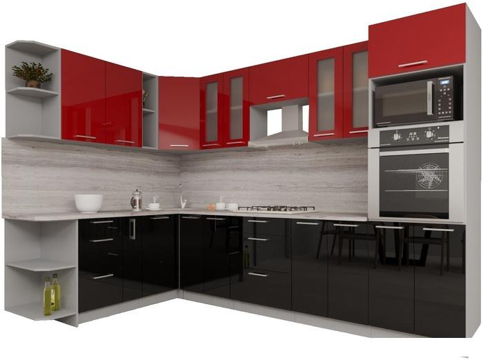 Готовая кухня Интерлиния Мила Gloss 1.88x3.0 левая (красный-черный)
