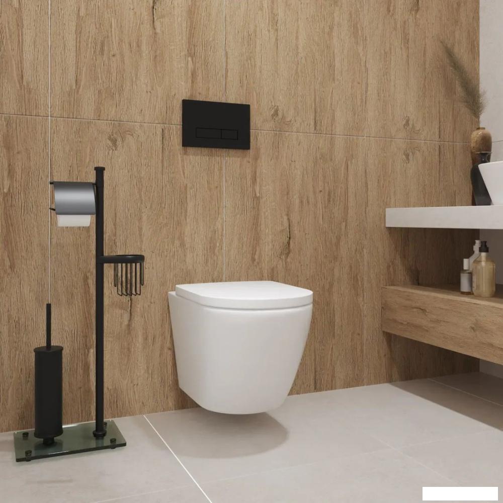 Унитаз подвесной Lauter Vortex 2110830+GROHE Solido 38811KF0+37131000 с кнопкой (прямоугольная, черный)