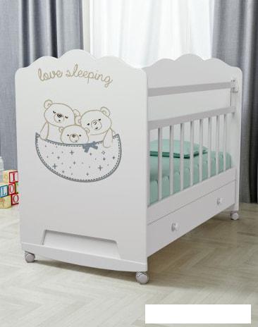 Классическая детская кроватка VDK Love Sleeping маятник с ящиком (белый)