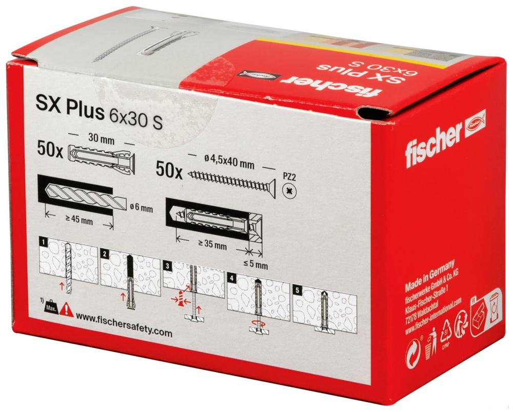 Дюбель универсальный Fischer SX Plus 6X30 S/Screw 568206 (50 шт)