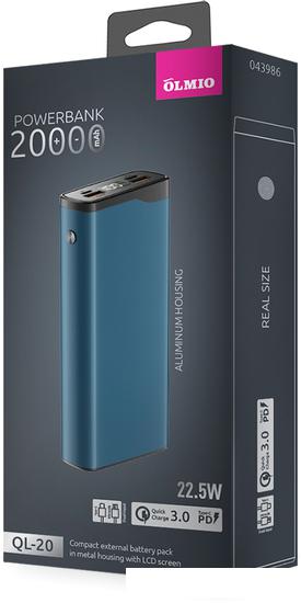 Внешний аккумулятор Olmio QL-20 20000mAh (голубой)