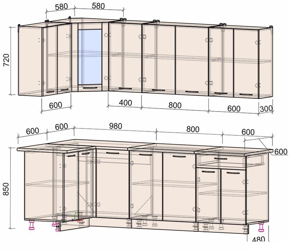 Готовая кухня Интерлиния Мила 12x24 (бетон-антрацит-травертин)