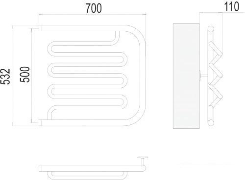 Полотенцесушитель TERMINUS Фокстрот-Лиана 1" 500x700 бп (хром)