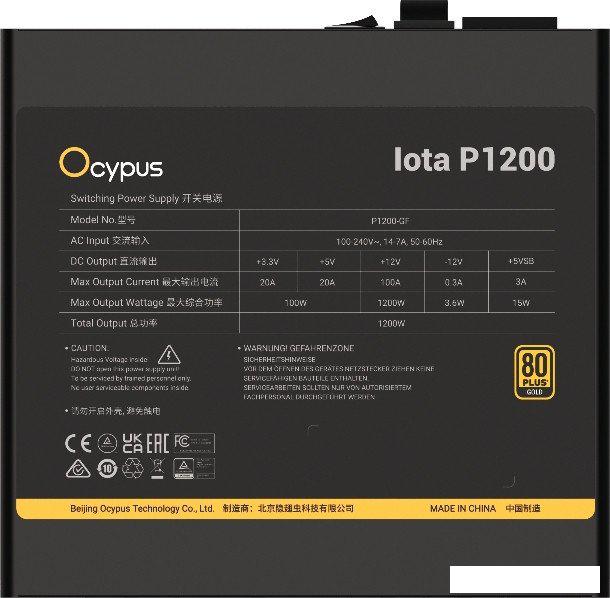 Блок питания Ocypus Iota P1200 Iota-P1200-G1FFBK024X-EU