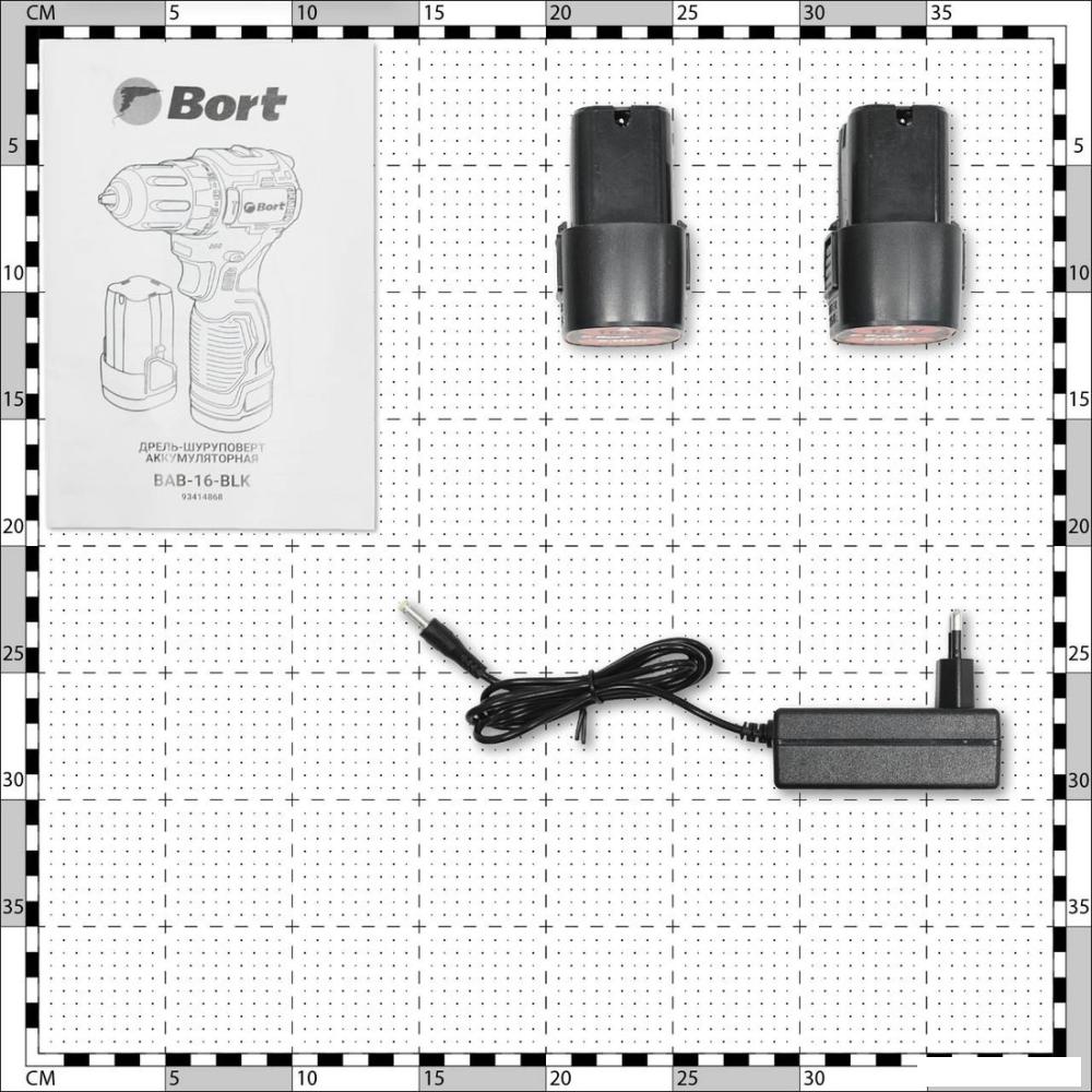 Дрель-шуруповерт Bort BAB-16-BLK 93414868 (с 2-мя АКБ, кейс)