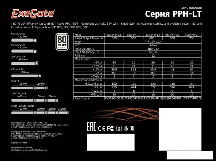 Блок питания ExeGate 650PPH-LT 80 Plus EX282046RUS