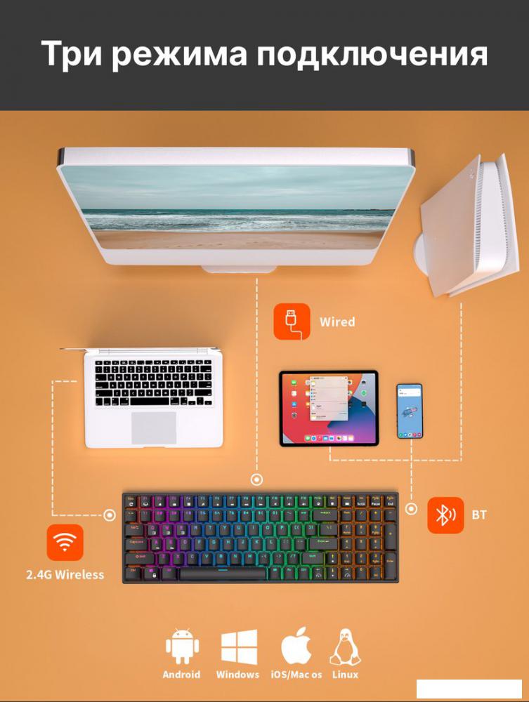 Клавиатура Royal Kludge RK100 RGB (черный, RK Red)