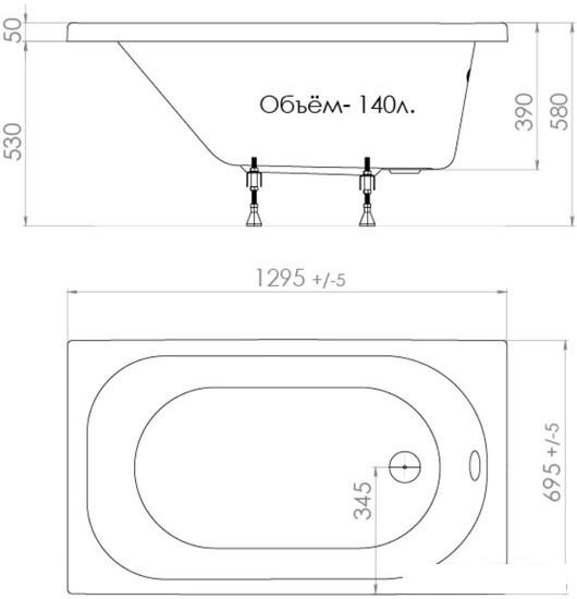 Ванна Triton Стандарт 130x70 (с ножками и экраном)