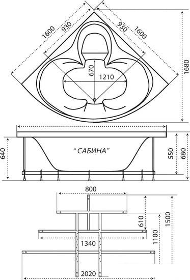 Ванна Triton Сабина 160x160 (с каркасом)