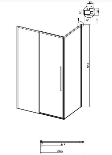 Душевая стенка Grossman Galaxy 90x195 200.K33.01.90.21.00 (черный матовый/стекло прозрачное)