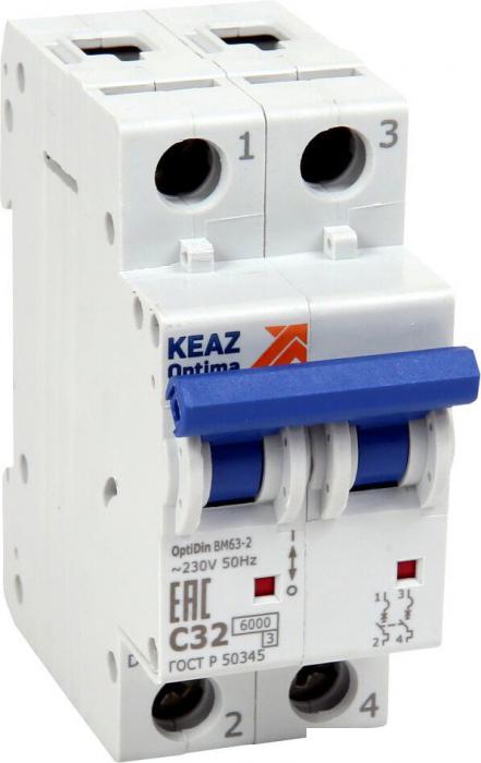 Выключатель автоматический КЭАЗ 2P C 6А 6кА OptiDin BM63-2C6-УХЛ3 260611