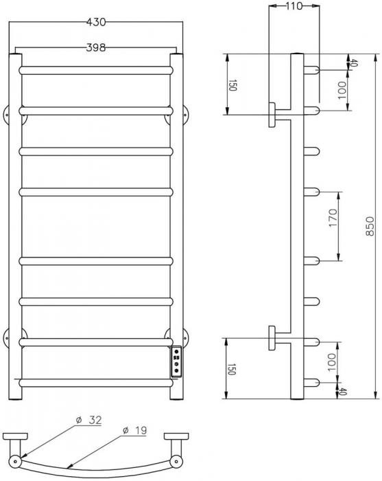 Полотенцесушители Roxen Santi BK-109AW-8T 11030-4385B (черный)