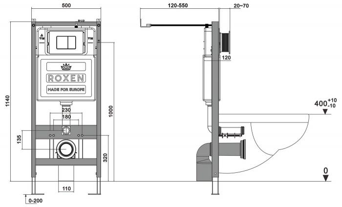 Инсталляция для унитаза Roxen StounFix Dual Fresh 710200 с удлиненными креплениями в комплекте и встр. контейнером для гигиенических таблеток (аромадозатор)