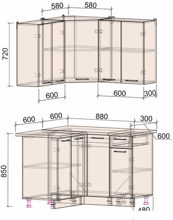 Готовая кухня Интерлиния Мила Лайт 1.2x1.2 (бетон-антрацит-травертин)