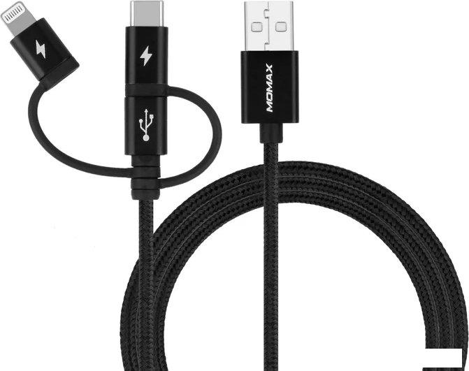 Кабель Momax DX1D OneLink 3-in-1 USB Type-A - Lightning/microUSB/USB Type-C (1 м, черный)
