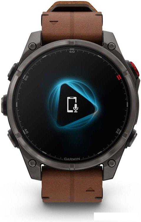 Умные часы Garmin Fenix 8 Pro 47 мм (карбоновый серый, коричневый кожаный ремешок)