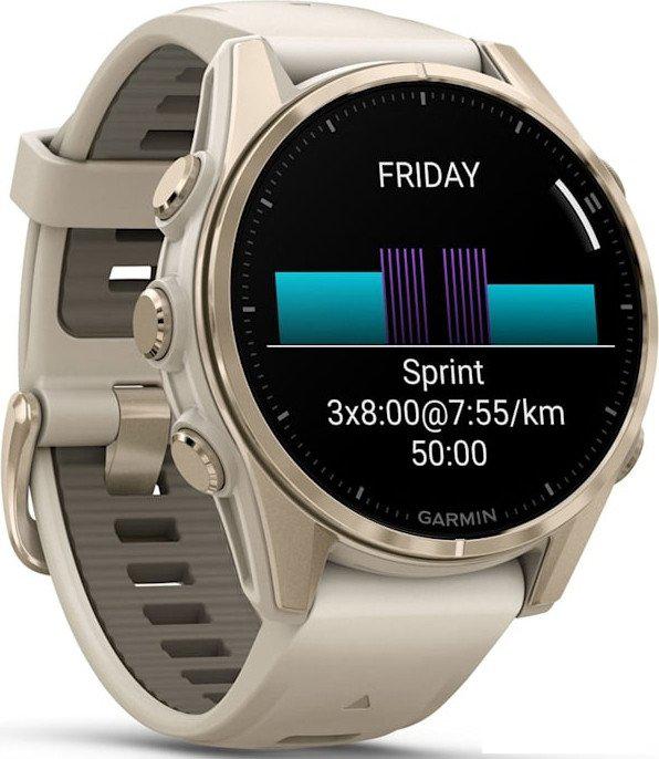 Умные часы Garmin Fenix 8 Sapphire 43мм (золотистый, дымчато-серый ремешок)