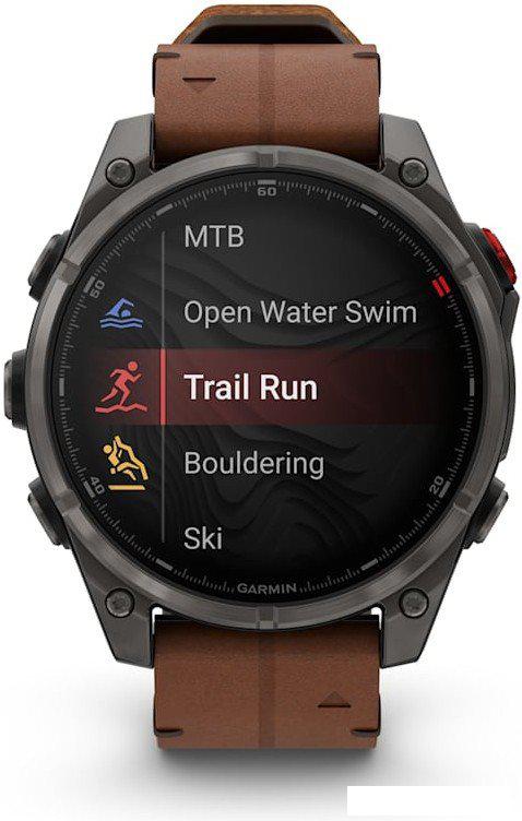 Умные часы Garmin Fenix 8 Pro 47 мм (карбоновый серый, коричневый кожаный ремешок)