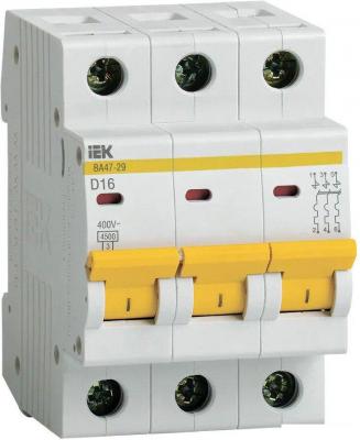 Выключатель автоматический IEK ВА 47-29 16А 3P 4.5кА D MVA20-3-016-D