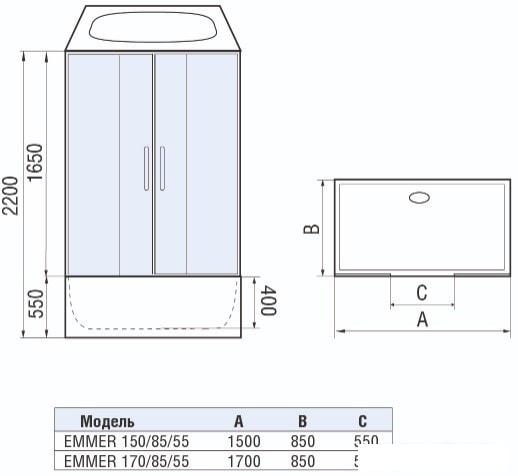 Душевая кабина WeltWasser WW500 Emmer 170/85/55-2