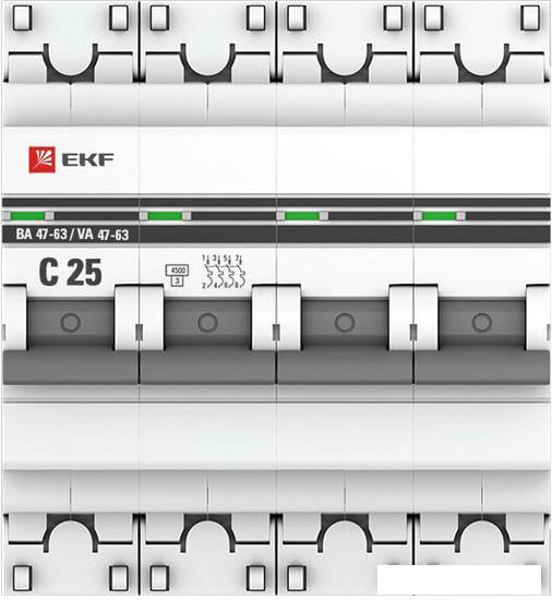 Выключатель автоматический EKF ВА 47-63 4P 25А (C) 4.5kA PROxima mcb4763-4-25C-pro