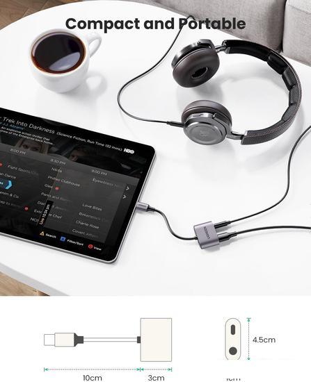Адаптер Ugreen CM231 60164 USB Type-C - USB Type-C, 3.5 мм