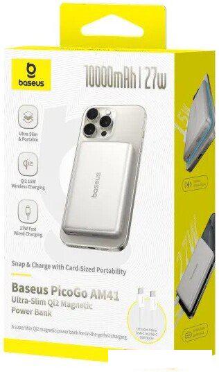 Внешний аккумулятор Baseus PicoGo AM41 Ultra-Slim Qi2 Magnetic Power Bank 10000mAh (титановый)