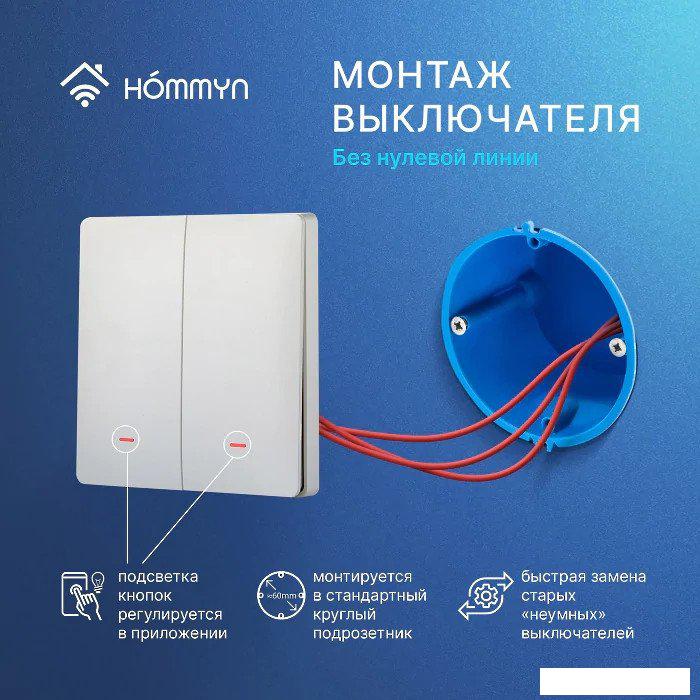 Умный выключатель Hommyn zigbee 2 клавиши SWZBNN02W (без нейтрали)