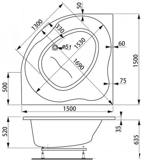 Ванна VagnerPlast Plejada 150x150
