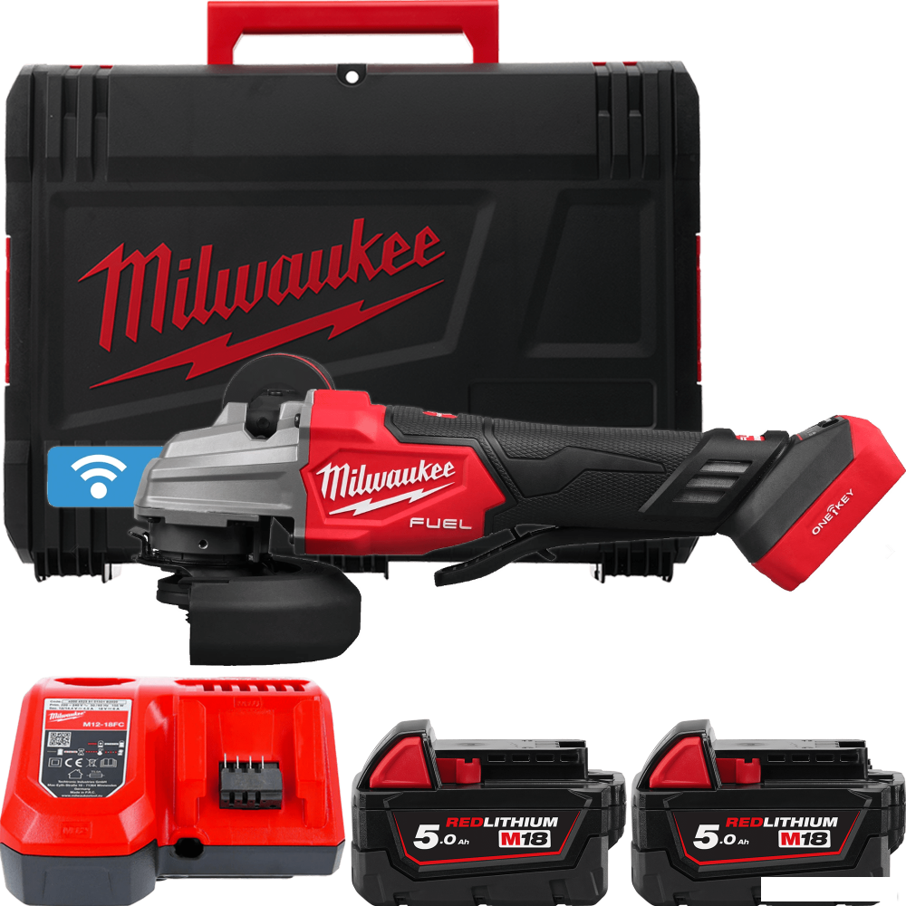 Угловая шлифмашина Milwaukee M18 Fuel One-Key M18FSAGSVO125X-502X 4933493553 (с 2-мя АКБ 5 Ач, кейс)