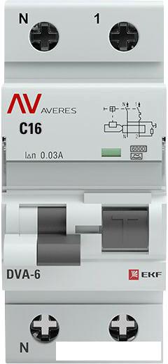 Дифференциальный автомат EKF Averes DVA-6 2P 16А 30мА (C) 6кА тип A rcbo6-1pn-16C-30-a-av