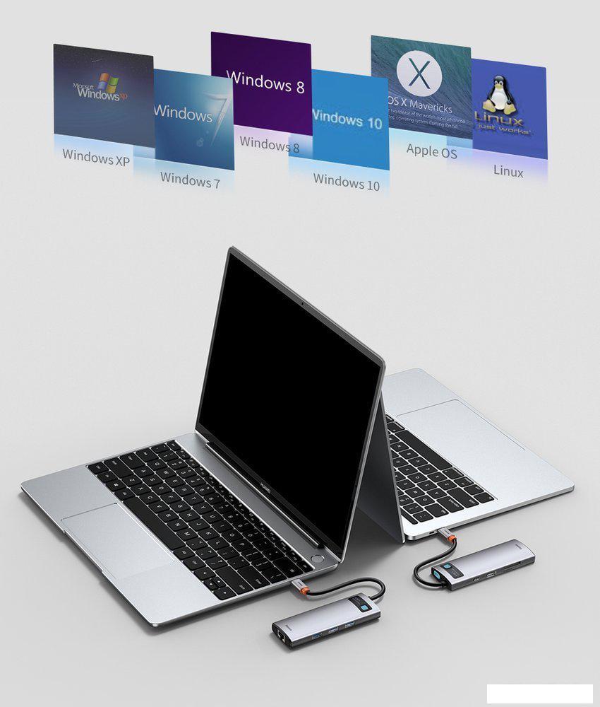 Док-станция Baseus Metal Gleam Series 8-in-1 Multifunctional Type-C HUB Docking Station CAHUB-CV0G