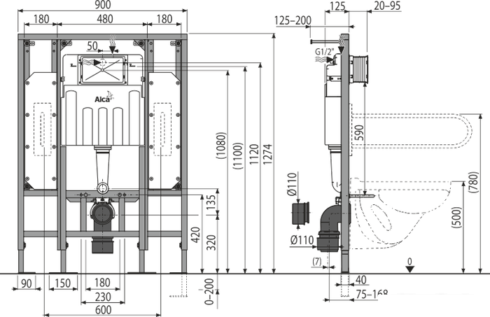 Инсталляция для унитаза Alcaplast AM101/1300H