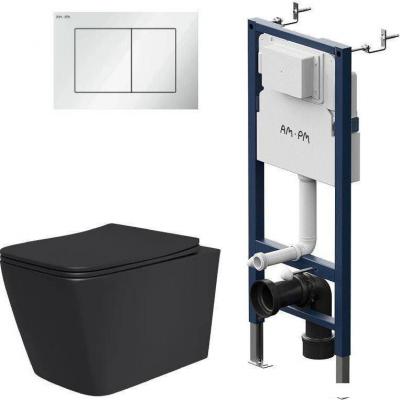 Унитаз подвесной Lauter Magdeburg 21103EC + I012709 + PrimeFit S I090201 (черный матовый с кнопкой смыва белый глянцевый)
