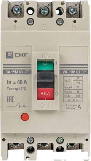 Выключатель автоматический EKF PROxima ВА-99М 6340А 3P 25кА mccb99-63-40m