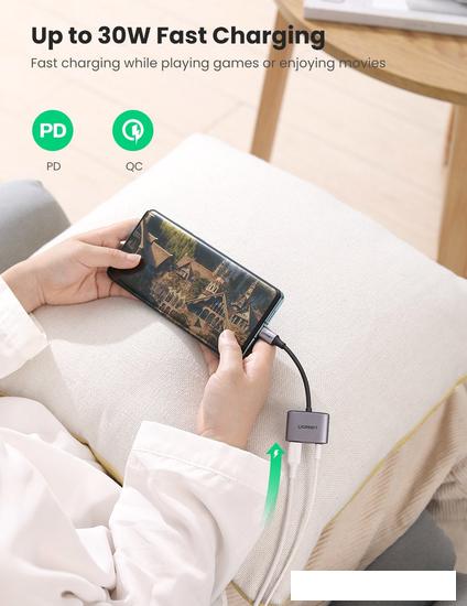 Адаптер Ugreen CM231 60164 USB Type-C - USB Type-C, 3.5 мм