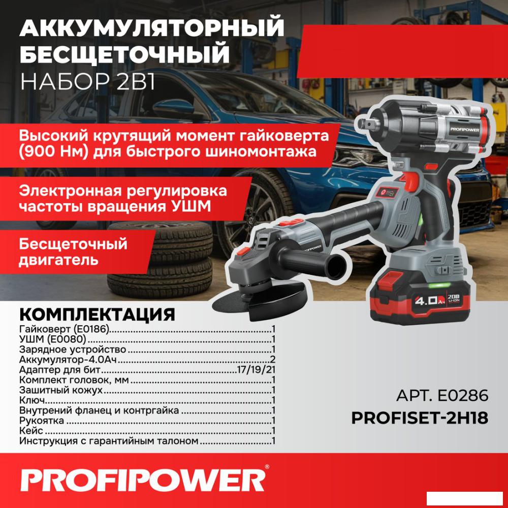 Profipower ProfiSet-2H20 E0286 (гайковерт, болгарка, 2 АКБ, кейс)