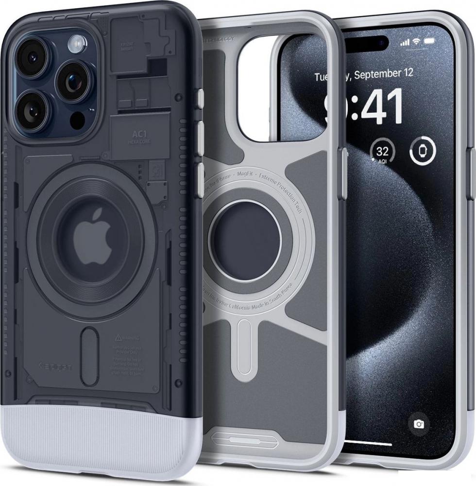 Чехол для телефона Spigen Classic C1 (MagFit) для iPhone 15 Pro Max ACS06607 (серый)