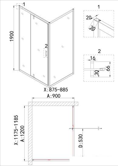 Душевая стенка Niagara NG-A90G 90x190