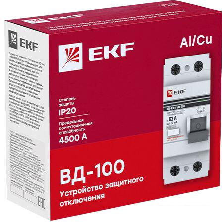 Устройство защитного отключения EKF PROxima ВД-100 2P 63А 30мА elcb-2-63-30-em-pro