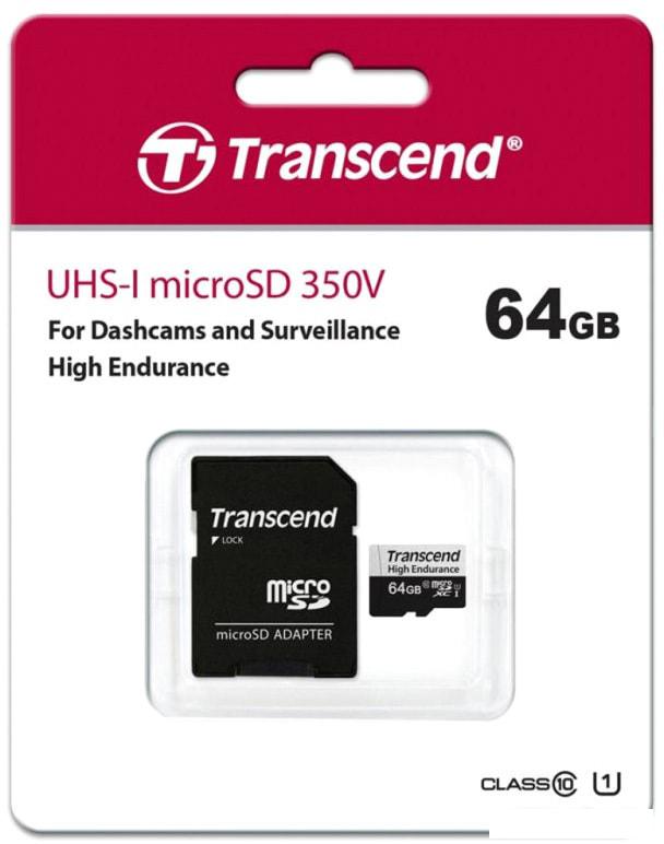 Карты памяти Transcend microSDXC TS64GUSD350V 64GB (с адаптером)