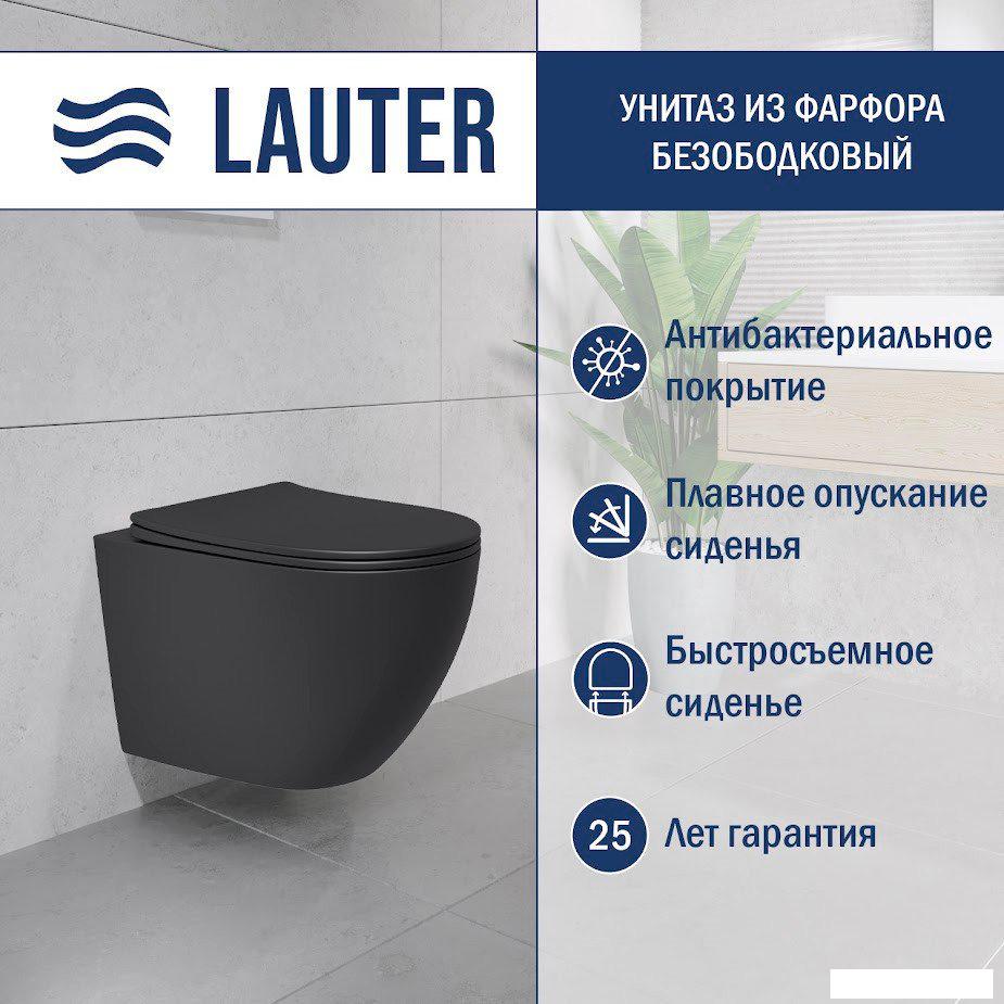 Унитаз подвесной Lauter Augsburg с жестким сиденьем Soft Close 21109EC (черный матовый, скрытое крепление)