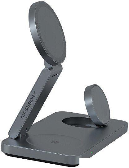 Беспроводное зарядное Magssory Yoga 3 в 1 Charging Station для Samsung Qi2 WCH017m (темно-серый)