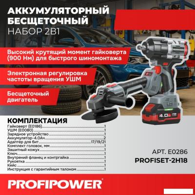 Profipower ProfiSet-2H20 E0286 (гайковерт, болгарка, 2 АКБ, кейс)