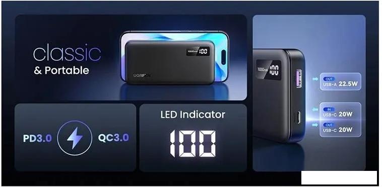 Внешний аккумулятор Ugreen PB311 10000mAh (черный)