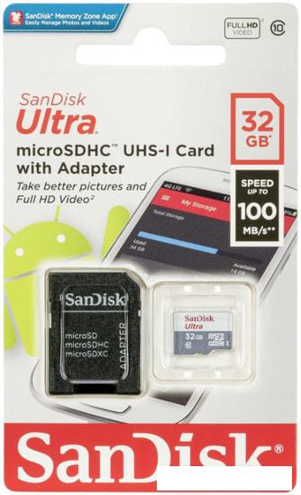 Карты памяти SanDisk Ultra microSDHC SDSQUNR-032G-GN3MA 32GB (с адаптером)