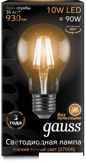 Светодиодная лампочка Gauss Filament A60 E27 10 Вт 2700 К 102802110