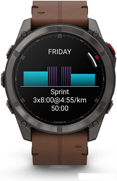 Умные часы Garmin Fenix 8 Pro 51 мм (карбоновый серый, коричневый кожаный ремешок)